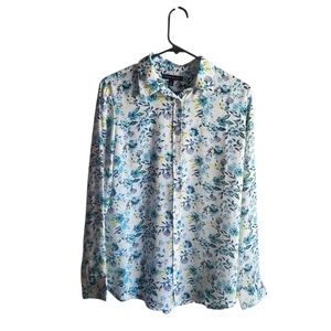Banana Republic Med Long Sleeve Floral Blouse Button‎ Down Career Work Office